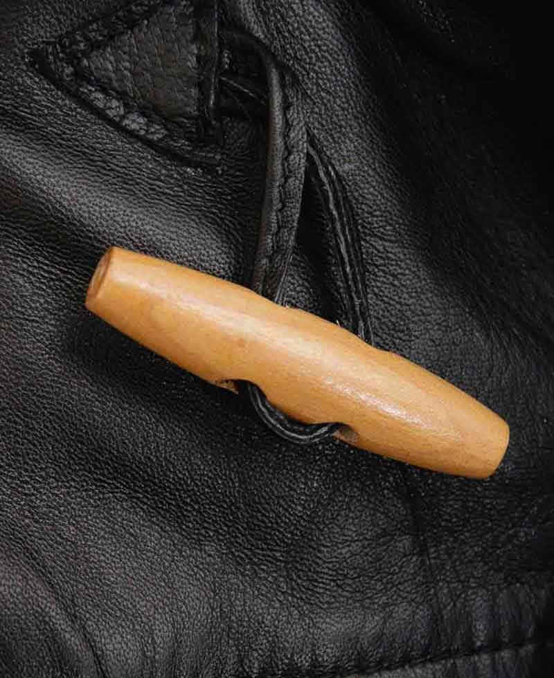Men's Duffle Black Leather Coat