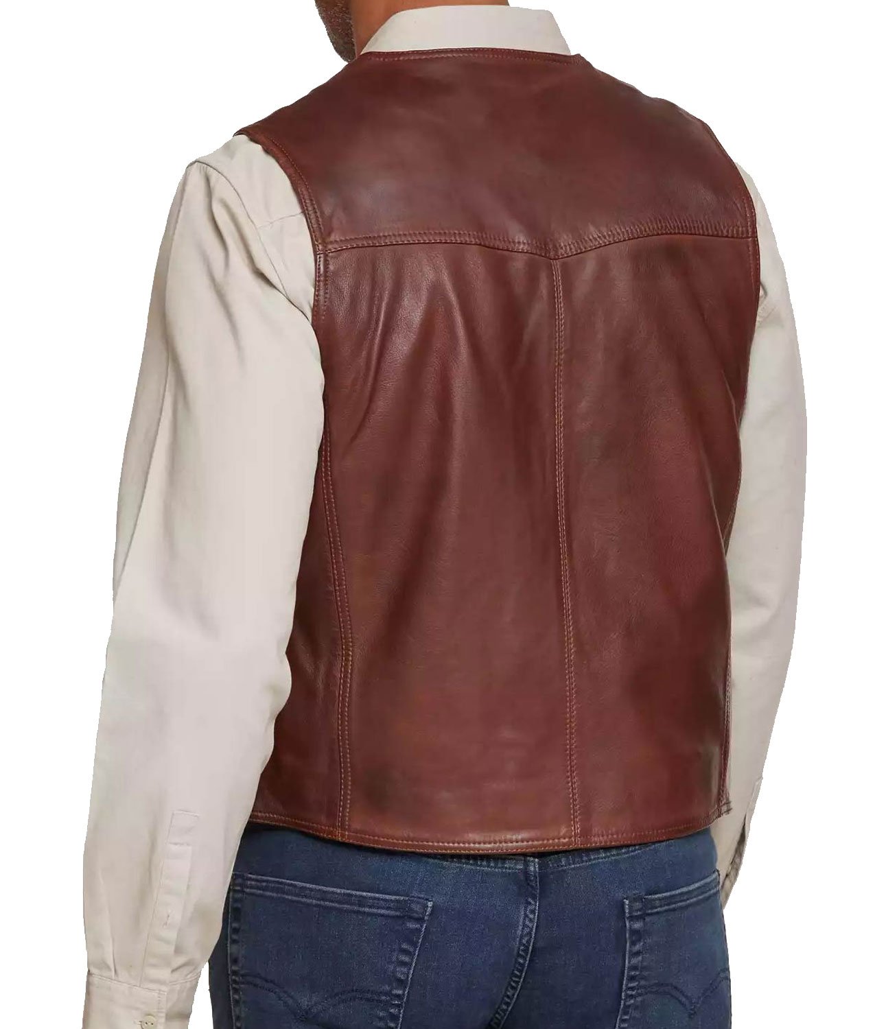Men's FJ789 Lambskin Leather Brown Vest