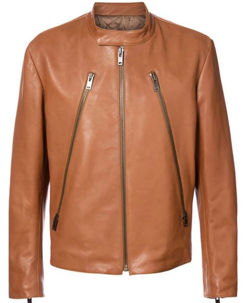 Men's FJM376 Long Zipper Brown Leather Jacket