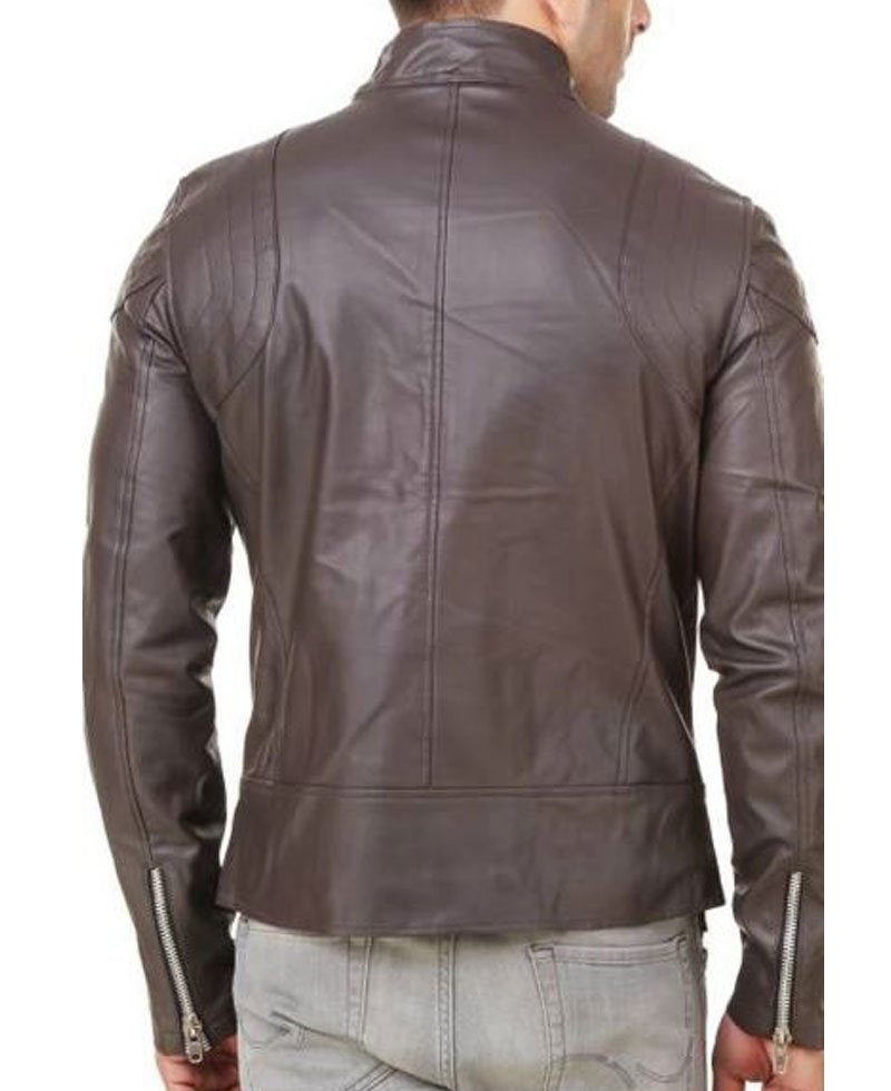 Men's FJM547 Dual Zipper Biker Brown Leather Jacket