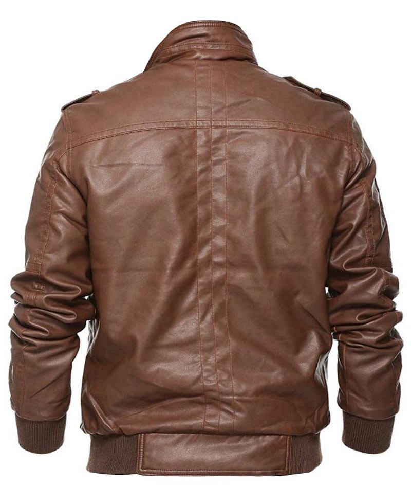 Men's Bomber Four Pockets Brown Leather Jacket