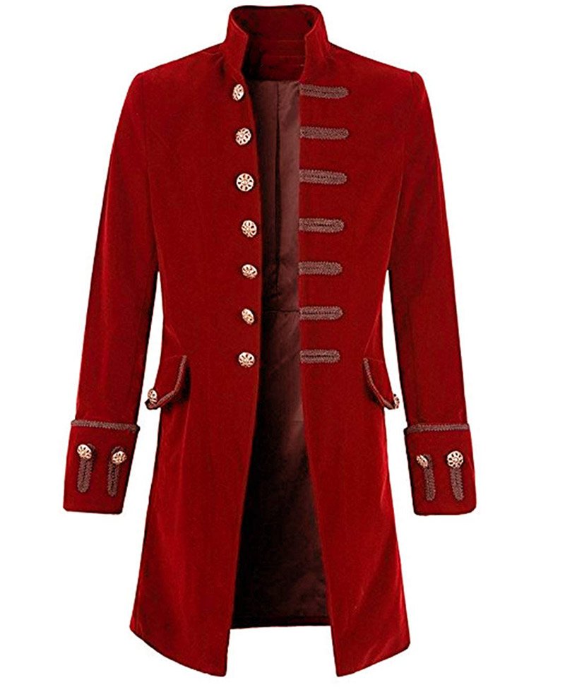 Men's Pirate Gothic Steampunk Velvet Red Coat