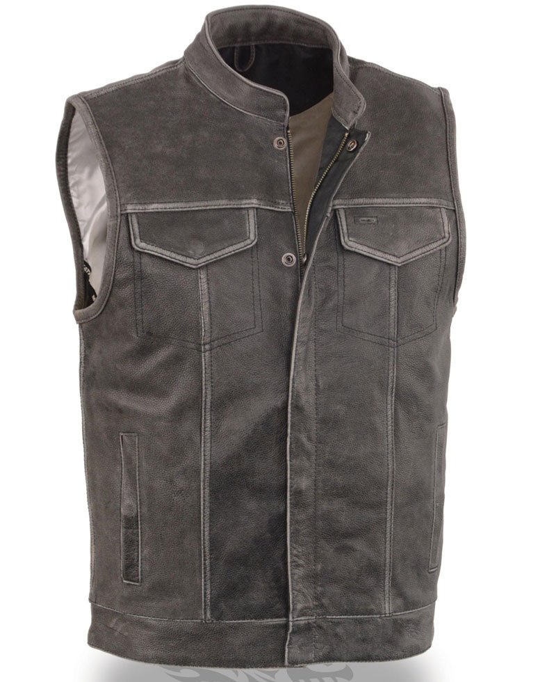Men's Grey Leather Biker Vest