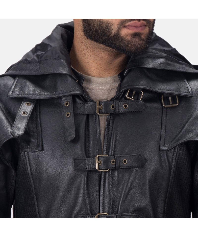 Men's Huntsman Black Leather Trench Coat