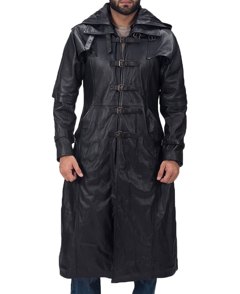 Men's Huntsman Black Leather Trench Coat