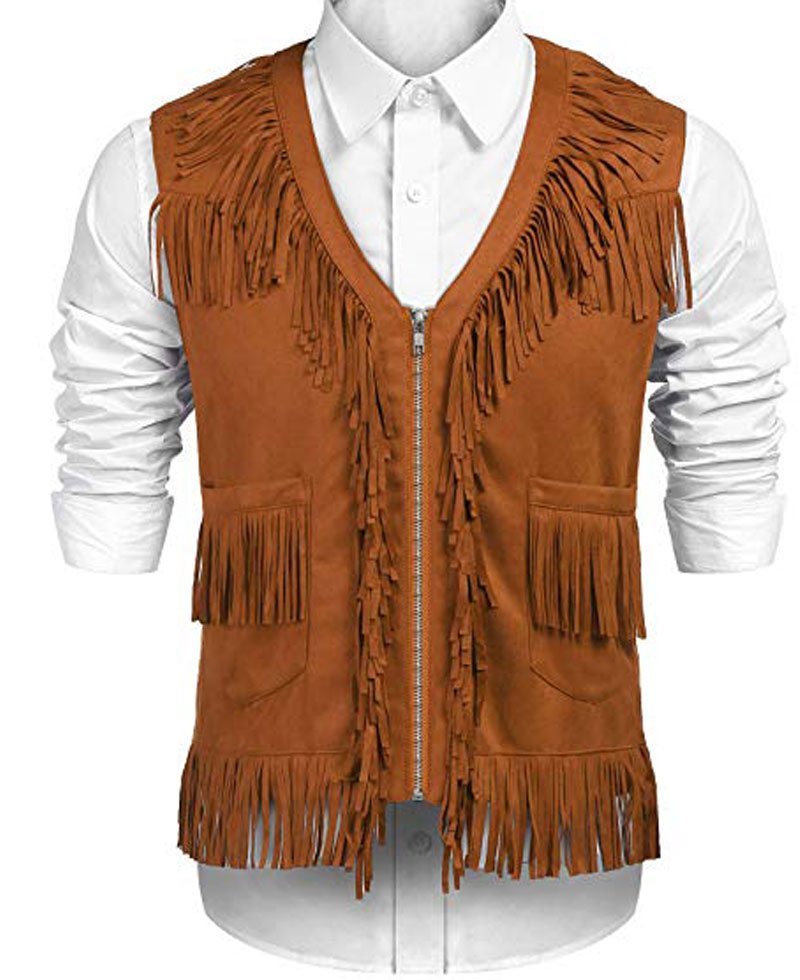 Men's MFJ021 Cowboy Fringe Brown Vest
