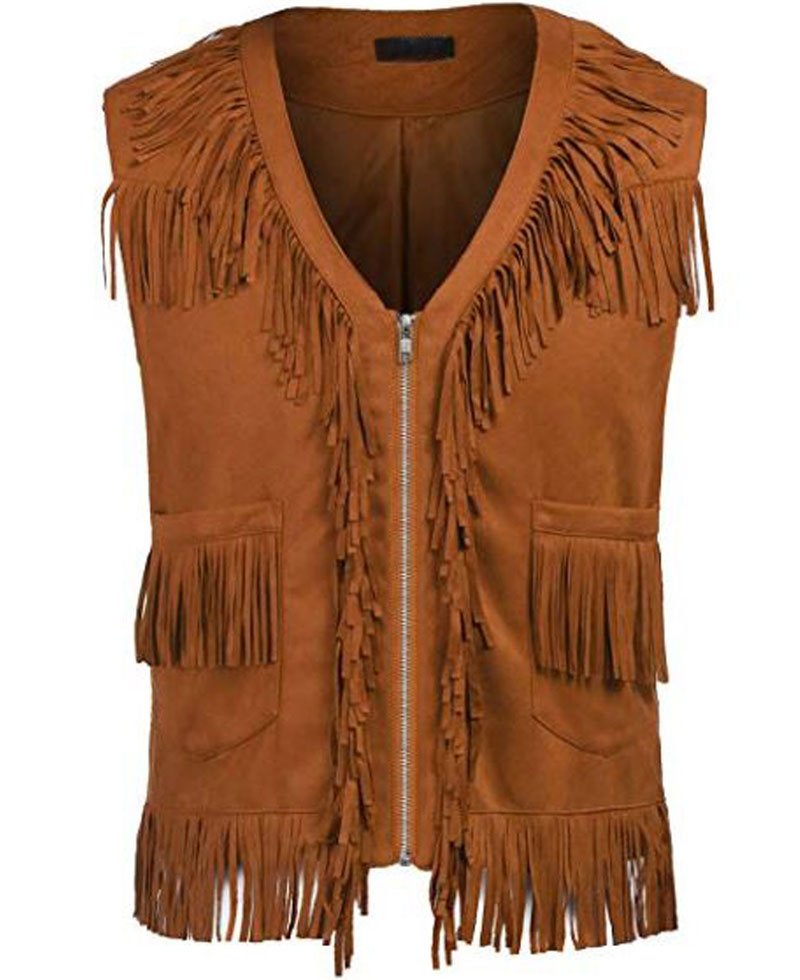Men's MFJ021 Cowboy Fringe Brown Vest