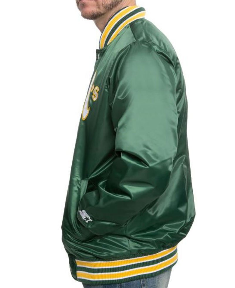 Men's Bomber Starter Oakland A's Green Satin Jacket