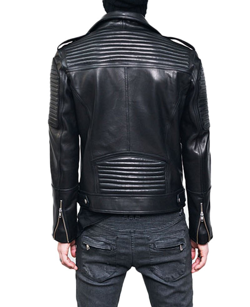 Men's Motorcycle Padded Design Asymmetrical Black Leather Jacket