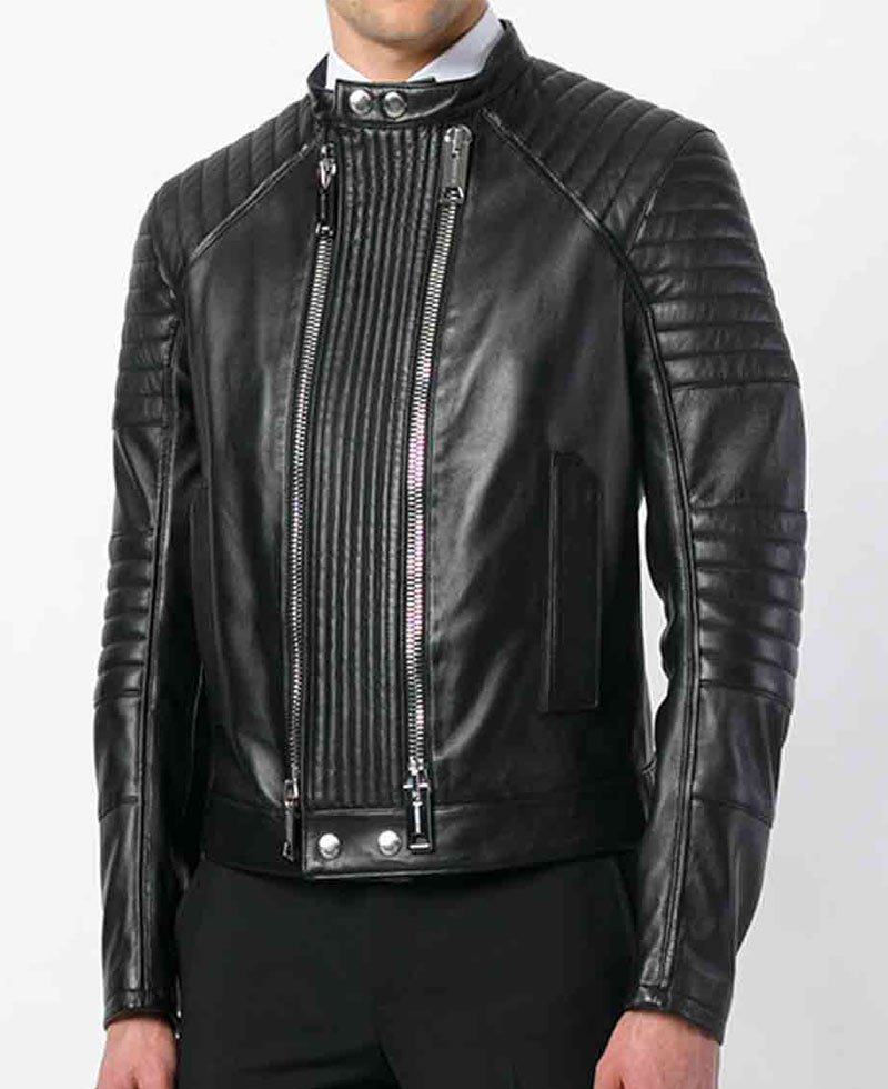 Men's Double Zipper Padded Leather Jacket