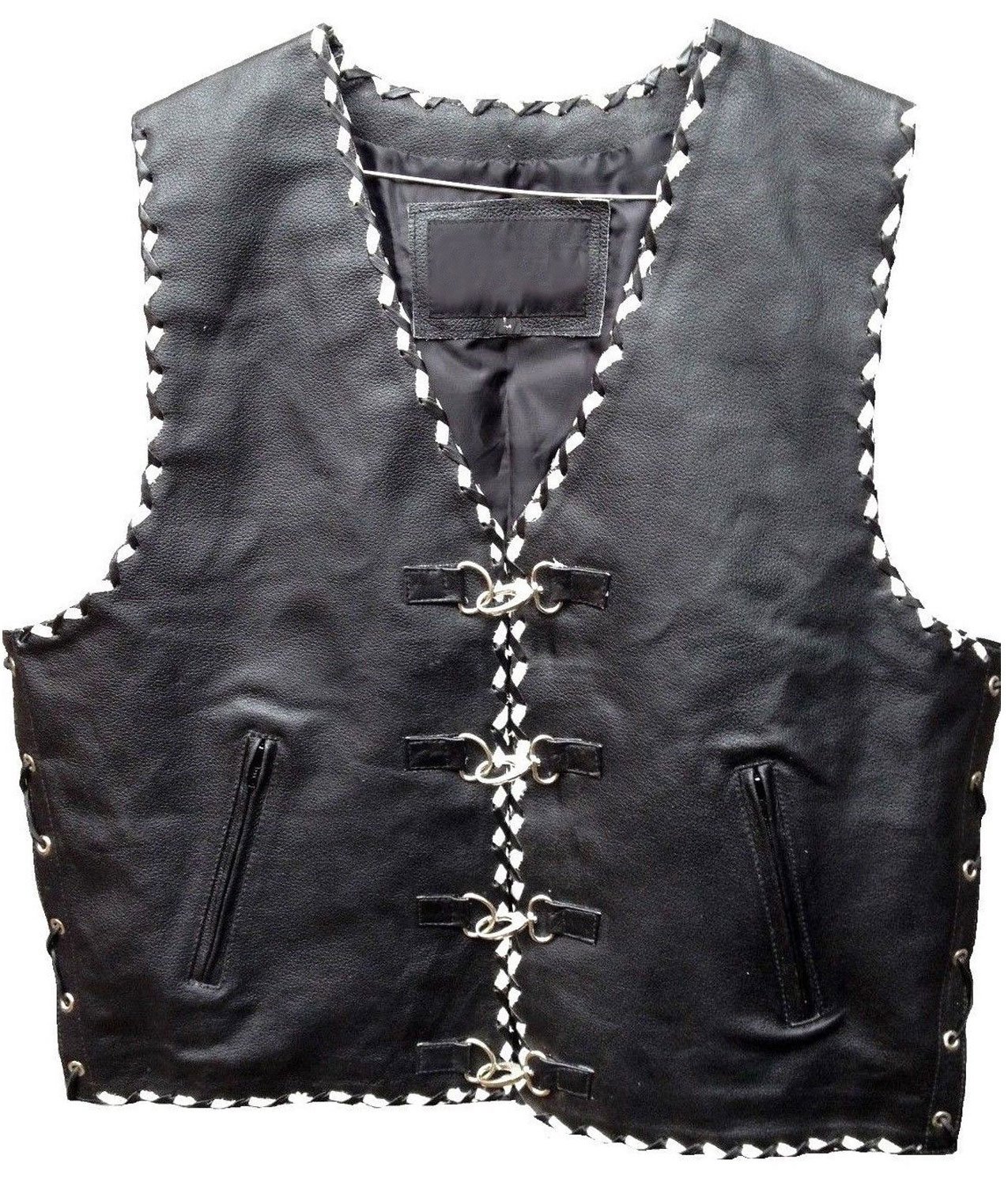 Men's Braid Motorcycle Black Leather Vest