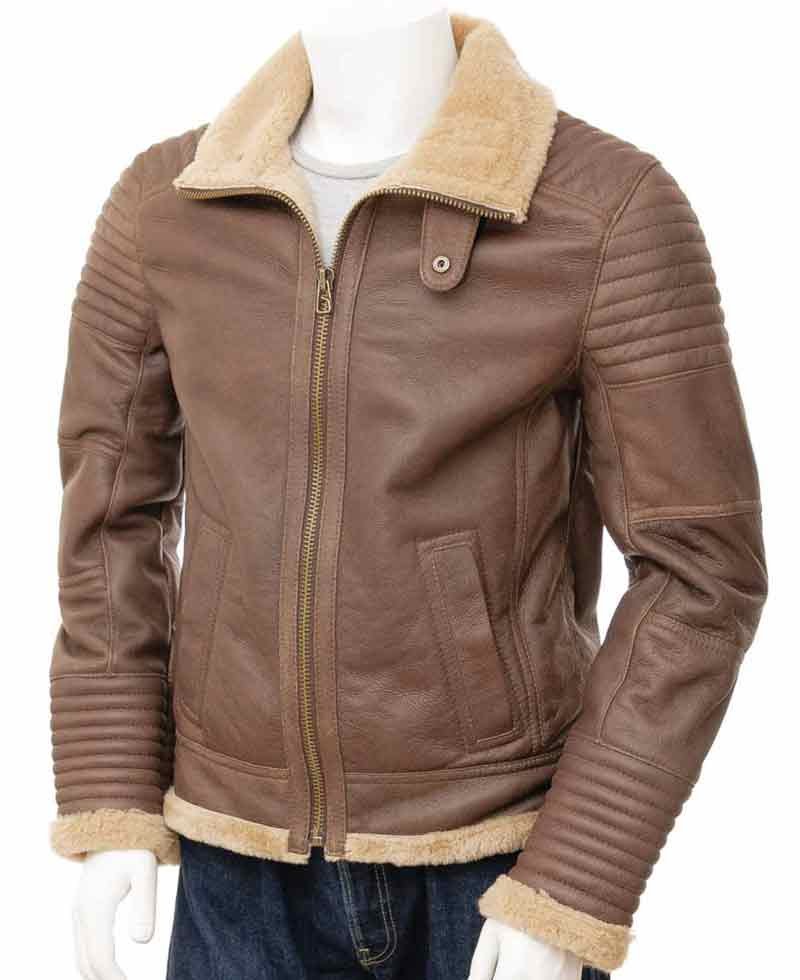 Men's Shearling Padded Brown Leather Jacket
