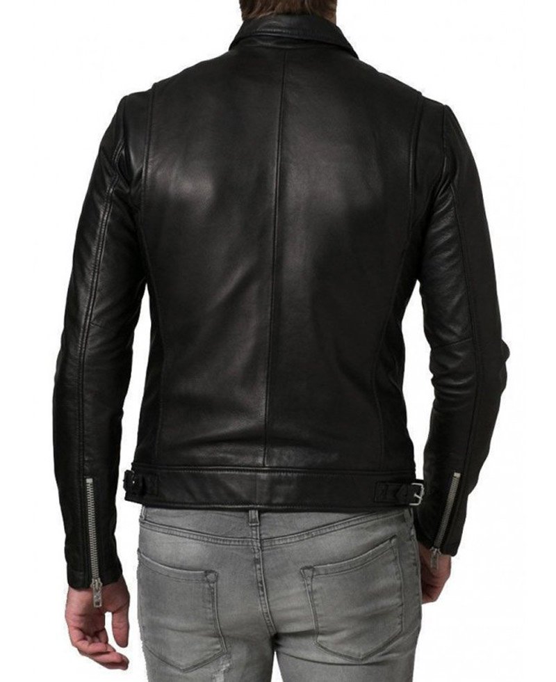 Shirt Collar Soft Lambskin Leather Jacket for Men