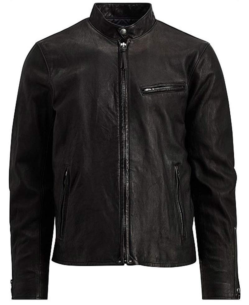 Men's Simple Cafe Racer Black Leather Jacket
