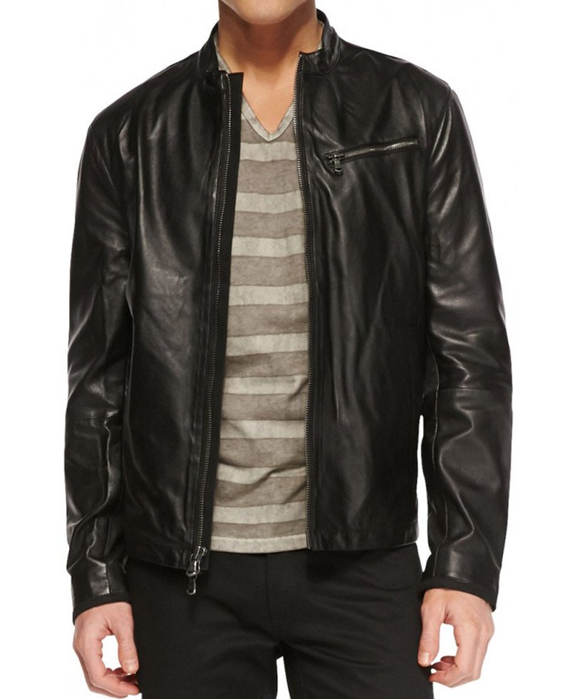 Men's Simple Look Dual Zipper Leather Jacket