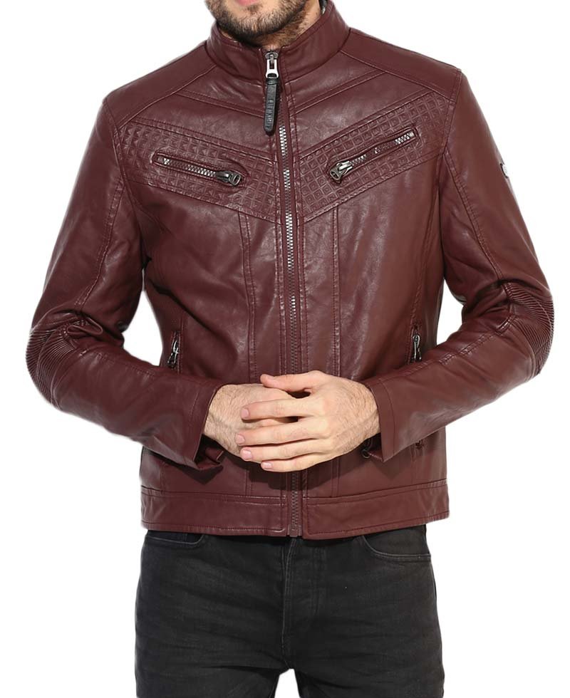 Men's Slim Fit Casual Maroon Leather Jacket