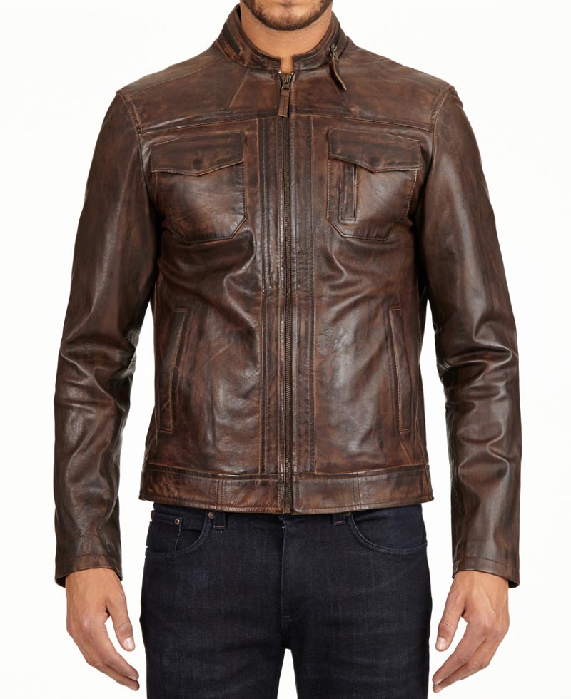 Men S Stand Collar Distressed Brown Leather Motorcycle Jacket Men S Stand Collar Distressed Brown Leather Motorcycle Jacket Filmsjackets