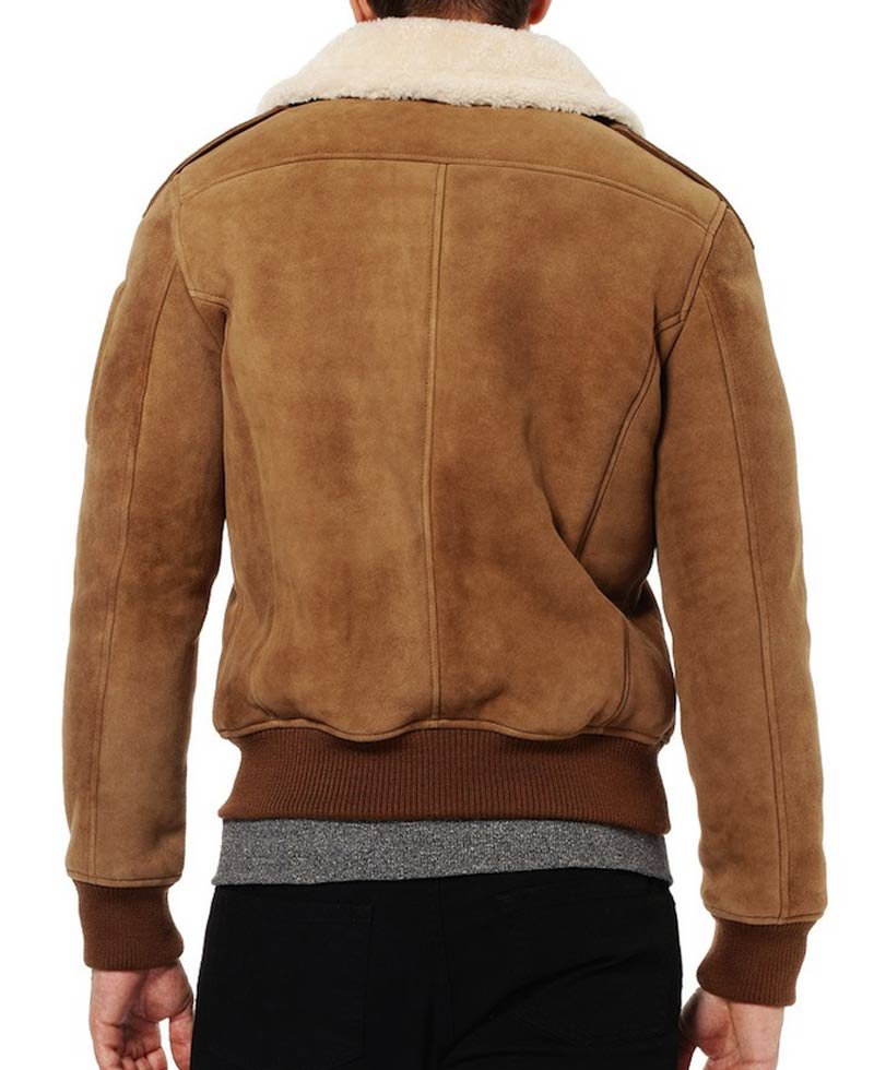 Men's Brown Suede Leather Faux Shearling Jacket