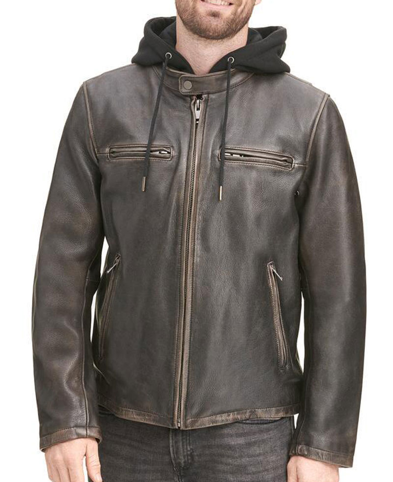 leather jacket with a hoodie