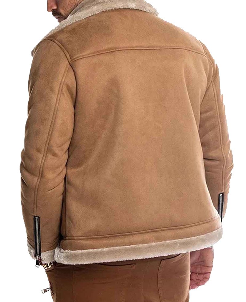 Men's WFJ07 Casual Suede Brown Shearling Jacket