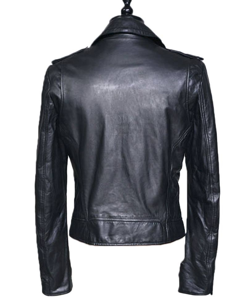 Men's Asymmetrical Zipper Cuff Motorcycle Black Leather Jacket