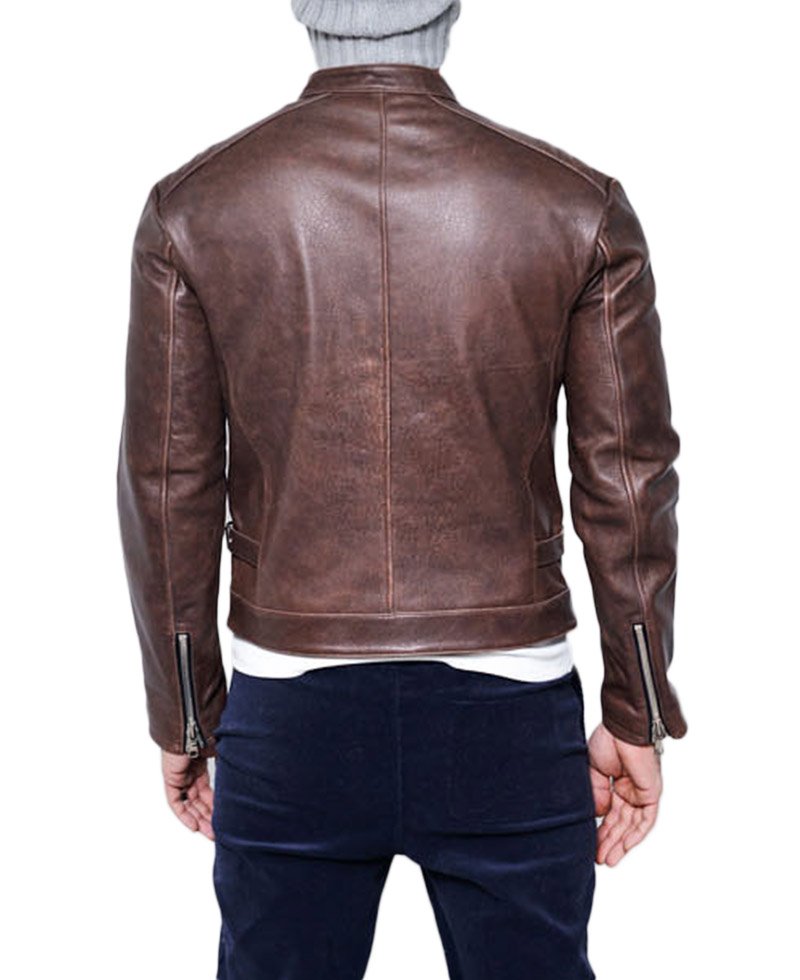 Men's Zipper Pockets Biker Style Lambskin Leather Jacket