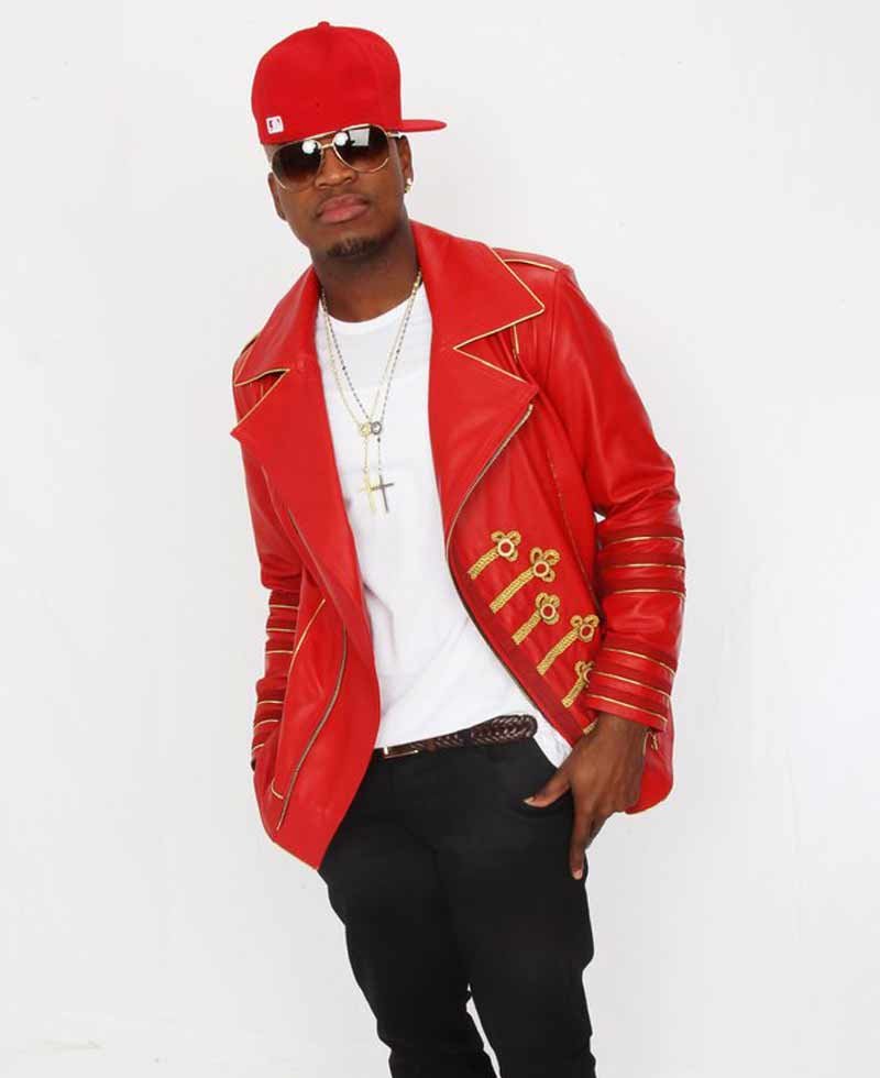 Ne-Yo Military Style Red Leather Jacket 