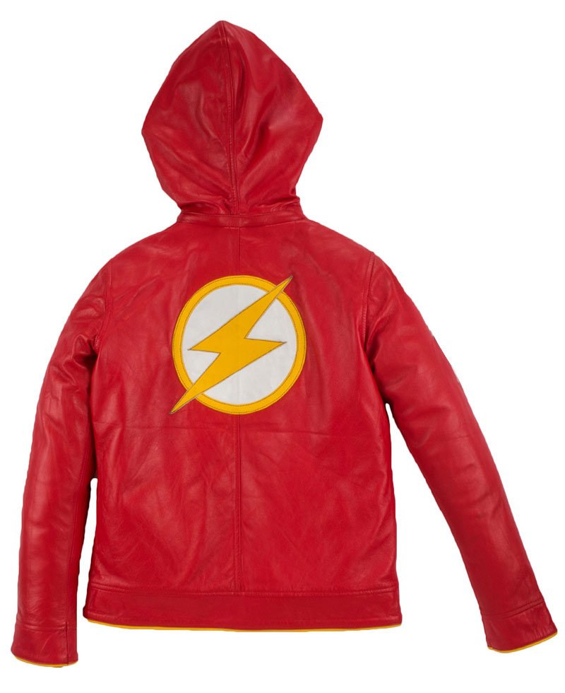 Flash Red Leather Jacket with Hoodie