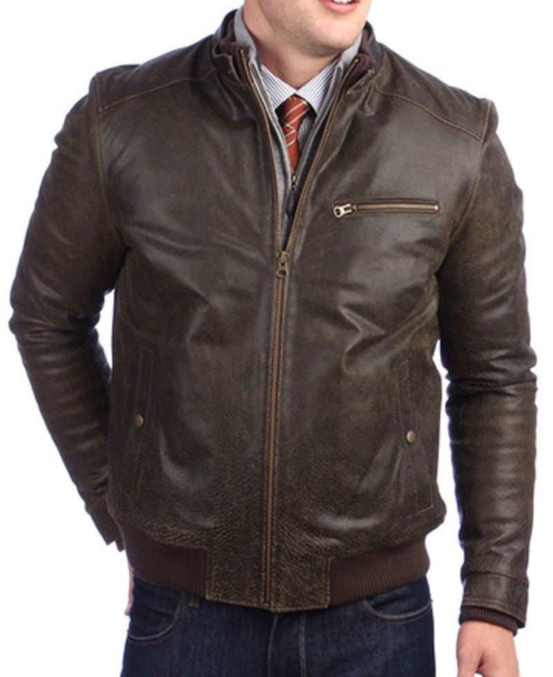 Men's Vintage Brown Leather Bomber Jacket
