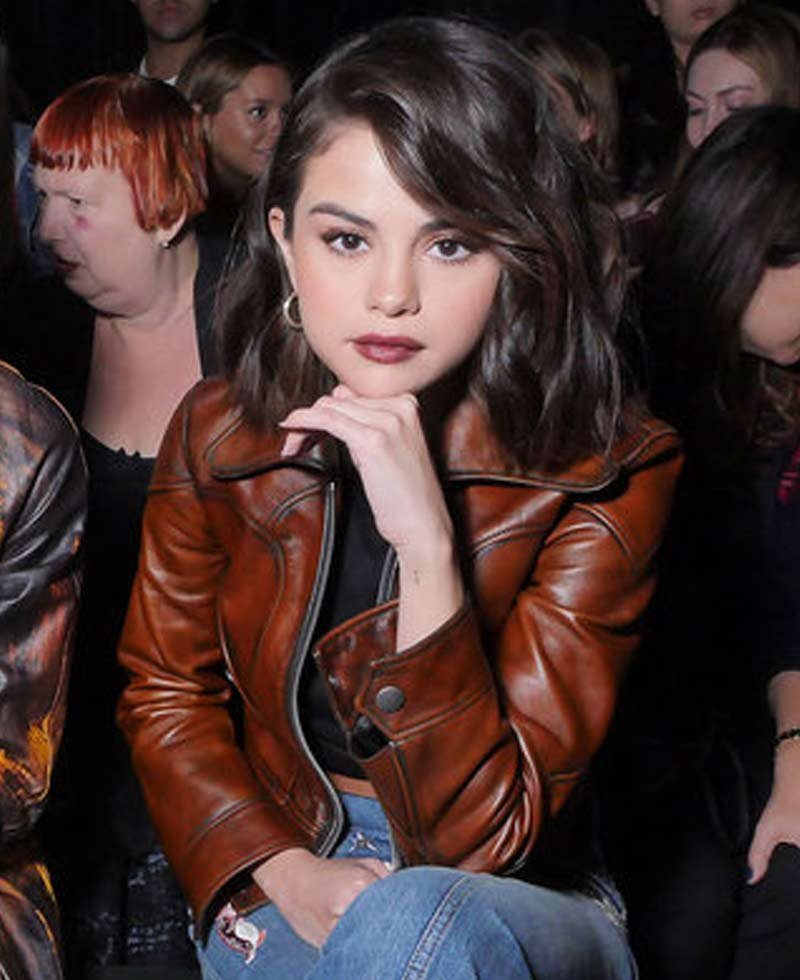 Street Wear Selena Gomez Brown Leather Jacket