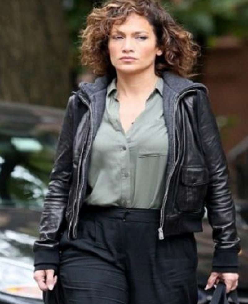 Shades of Blue Jennifer Lopez Leather Jacket with Hoodie