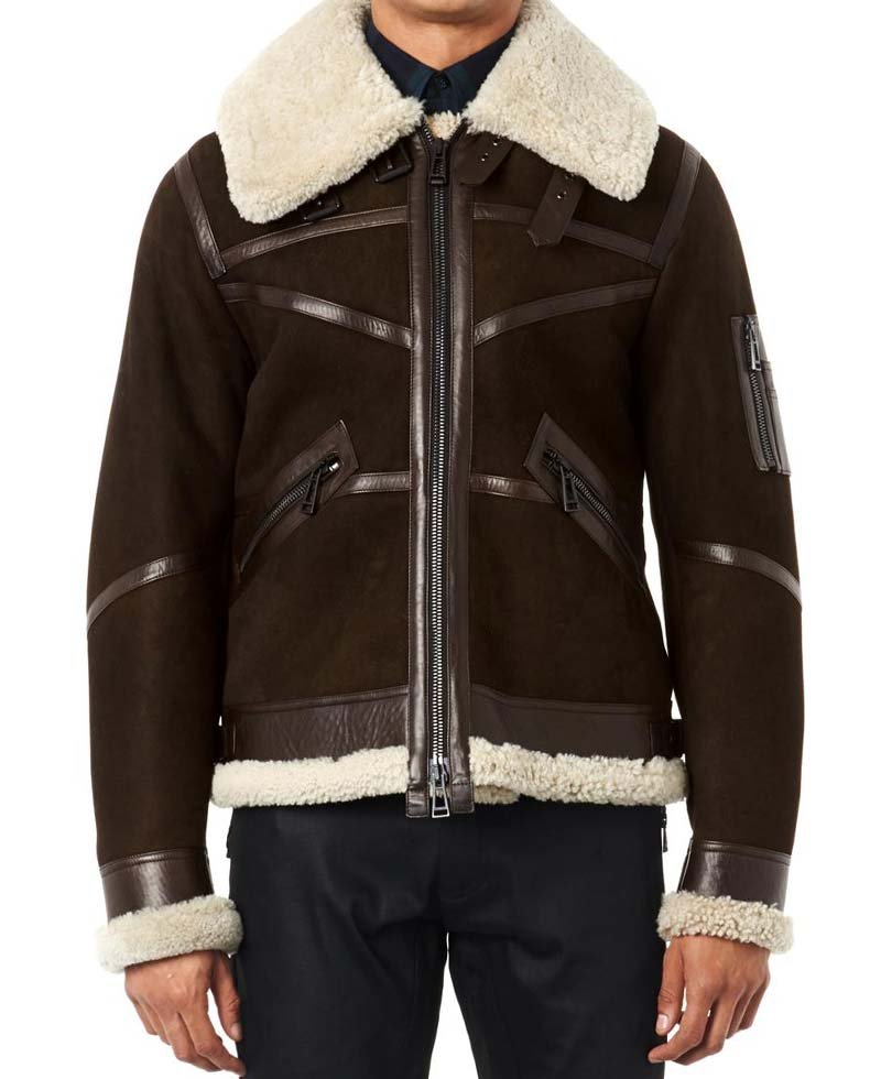 Men's Rocky Shearling Bomber Brown Leather Jacket