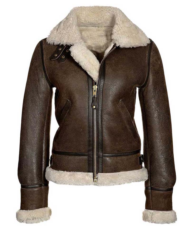 Shearling Distressed Brown Leather Aviator Jacket Womens S Jackets