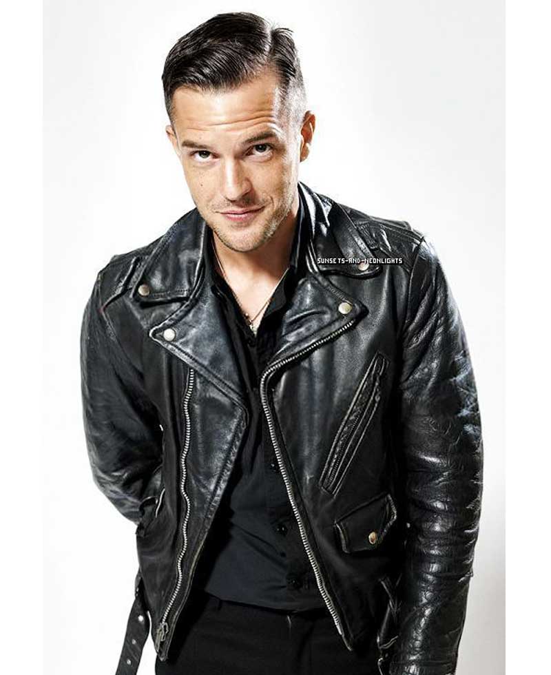 American Singer Biker Brandon Flowers Leather Jacket S Jackets Brandon Flowers Leather Jacket