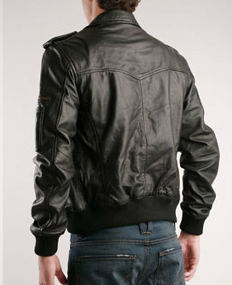 Justin Timberlake Black Leather Bomber Jacket