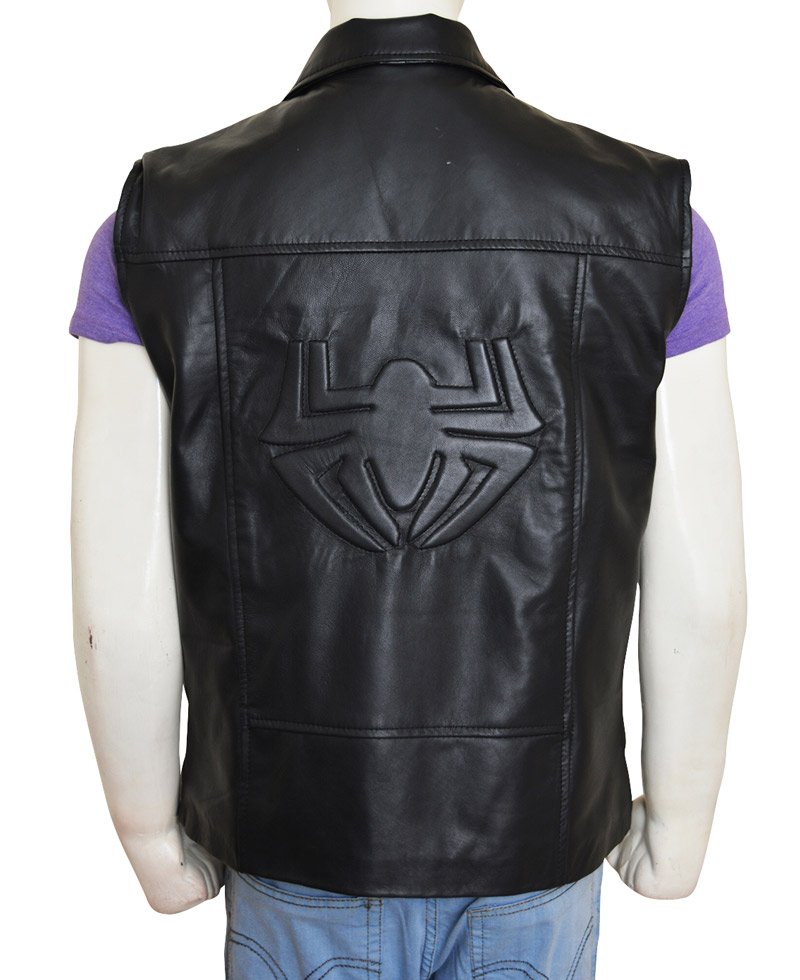Double Breasted Style Spider-Man Noir Black Leather Vest