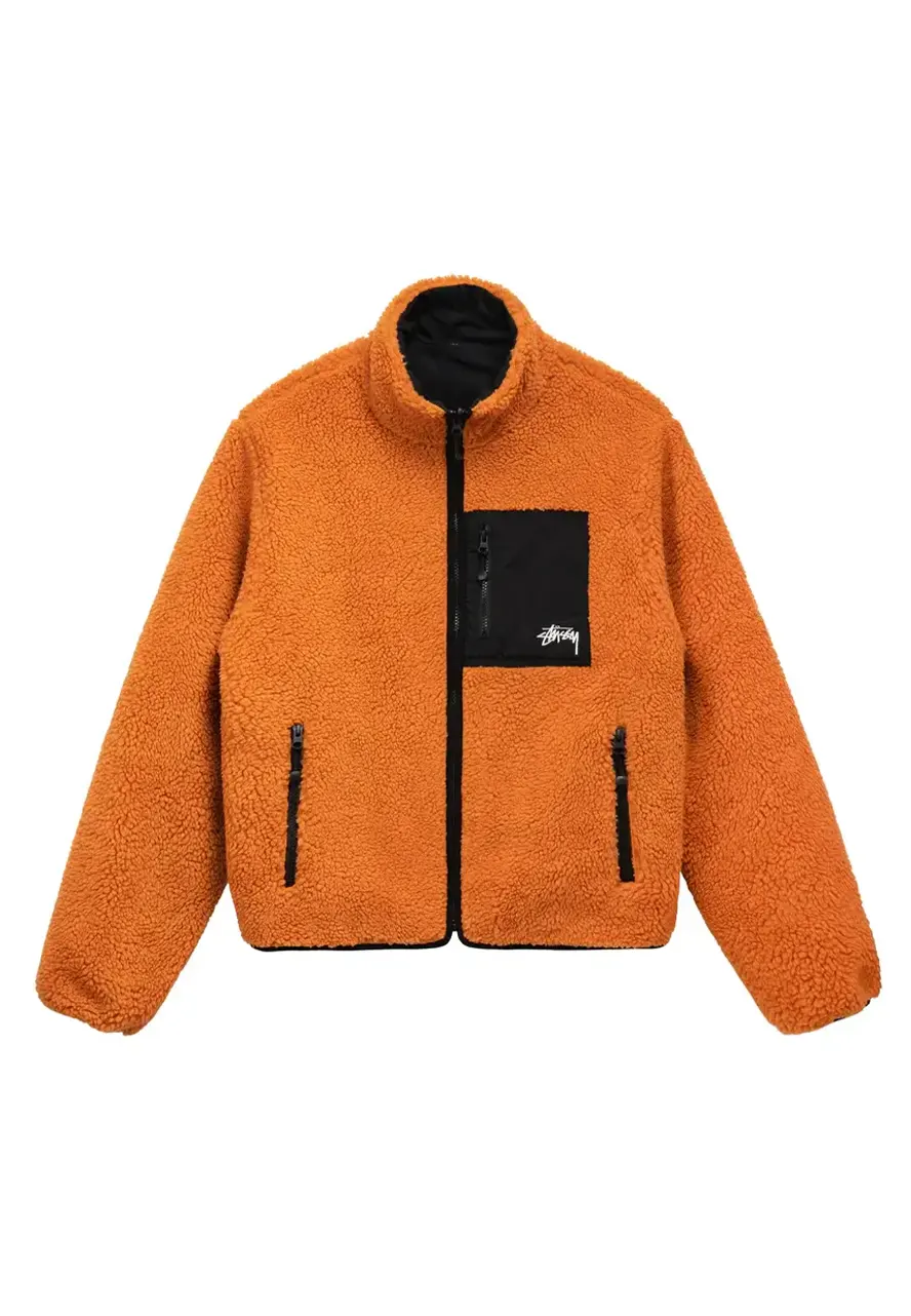 Stussy 8 Ball Sherpa Orange Fleece Jacket