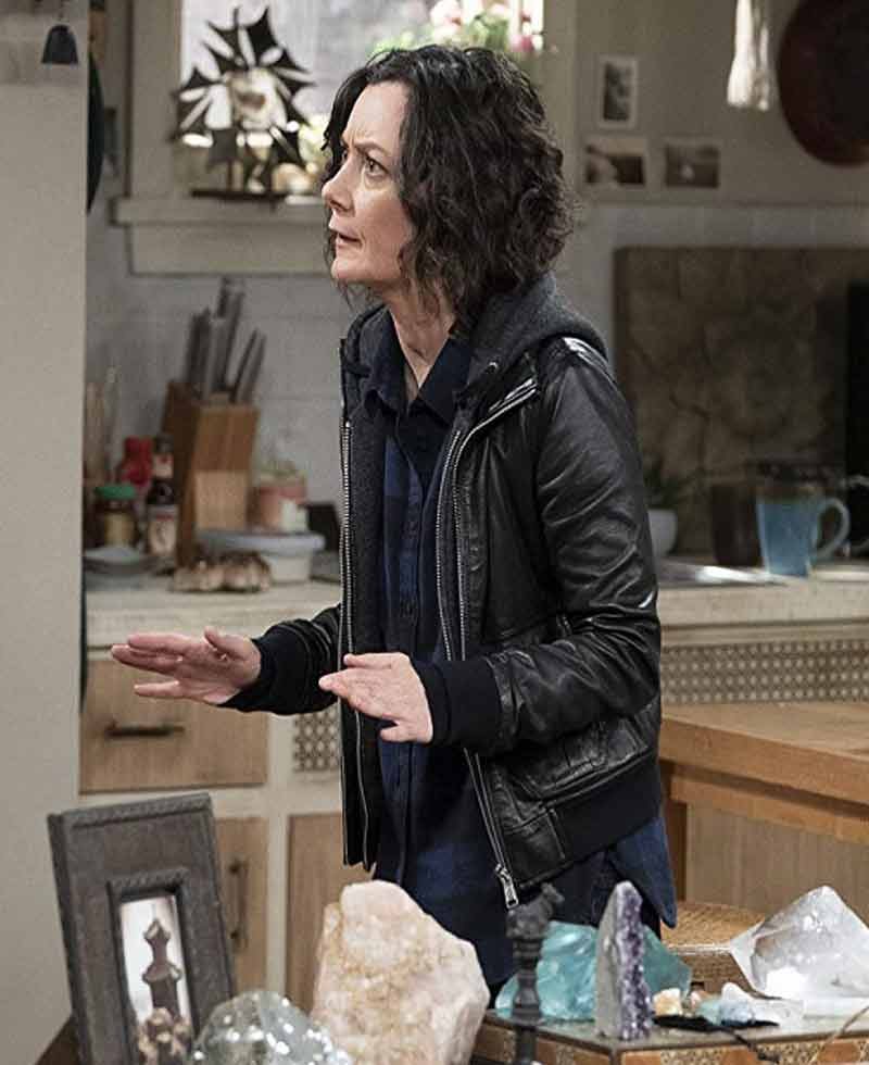 The Conners  Sara Gilbert Leather Jacket with Hoodie