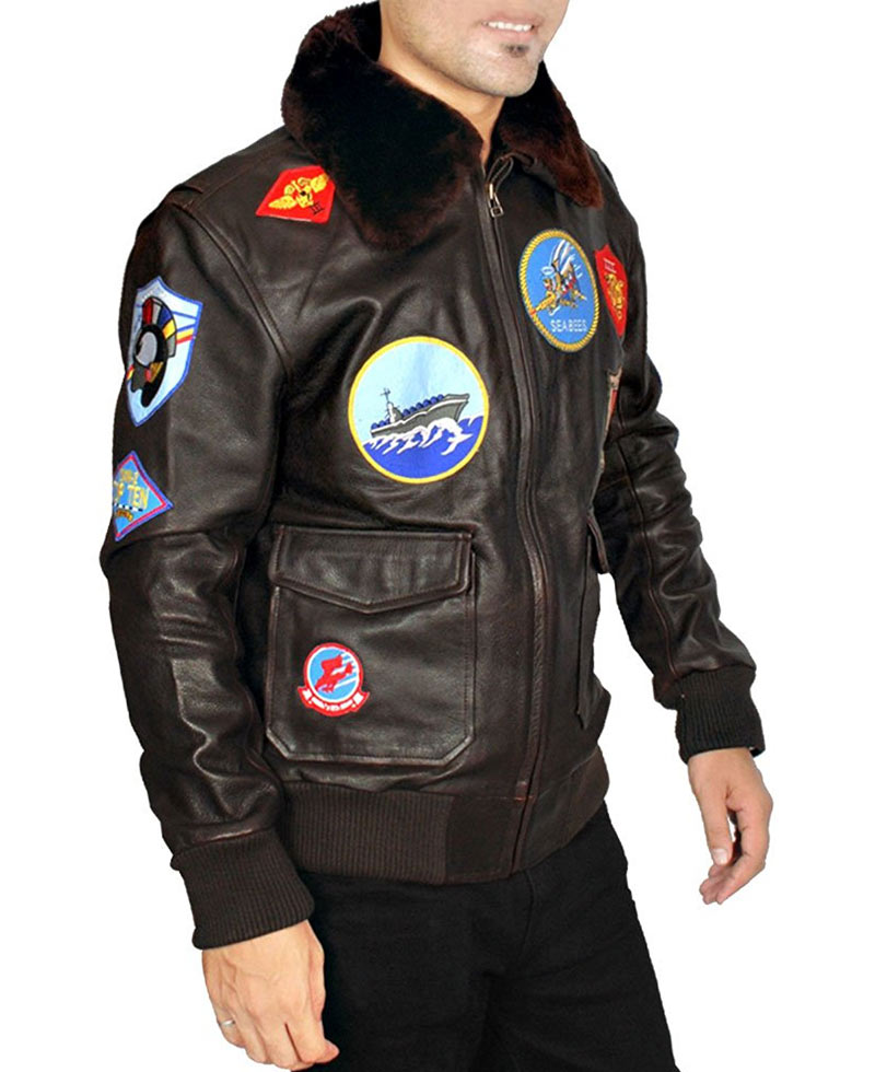 Tom Cruise Top Gun Leather Jacket with Fur Collar