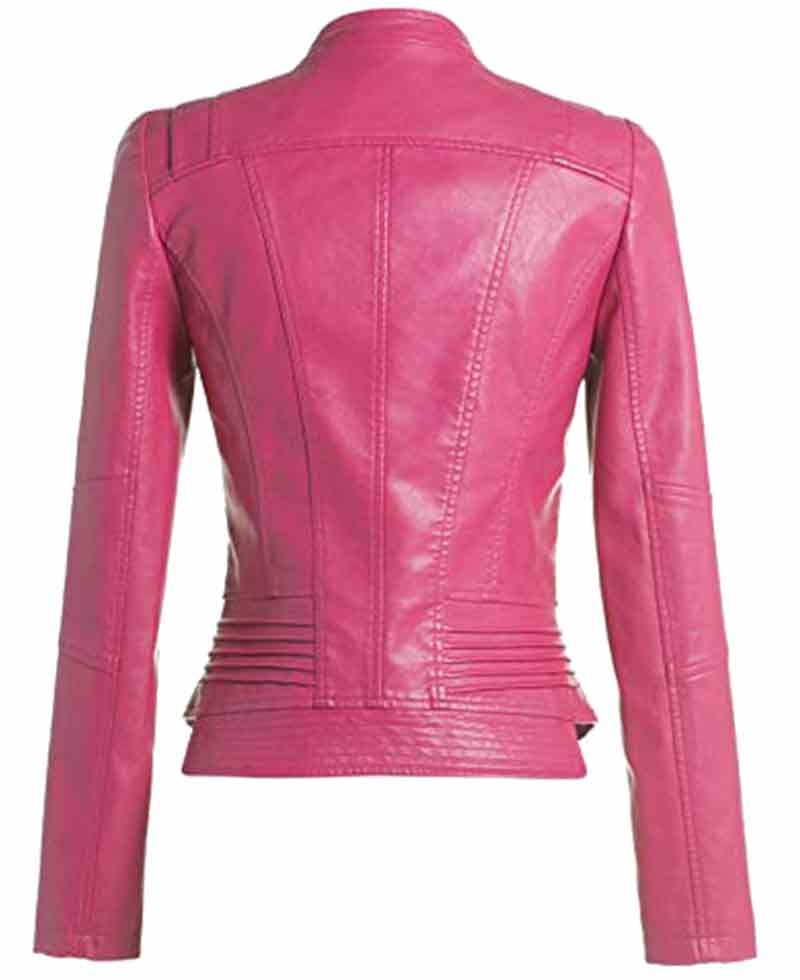 Women's Motorcycle Slim Fit Hot Pink Leather Jacket