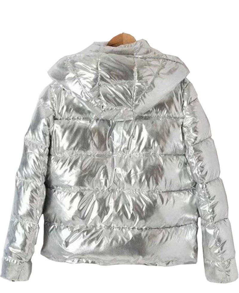 Women's Puffer Silver Down Jacket with Removable Hood