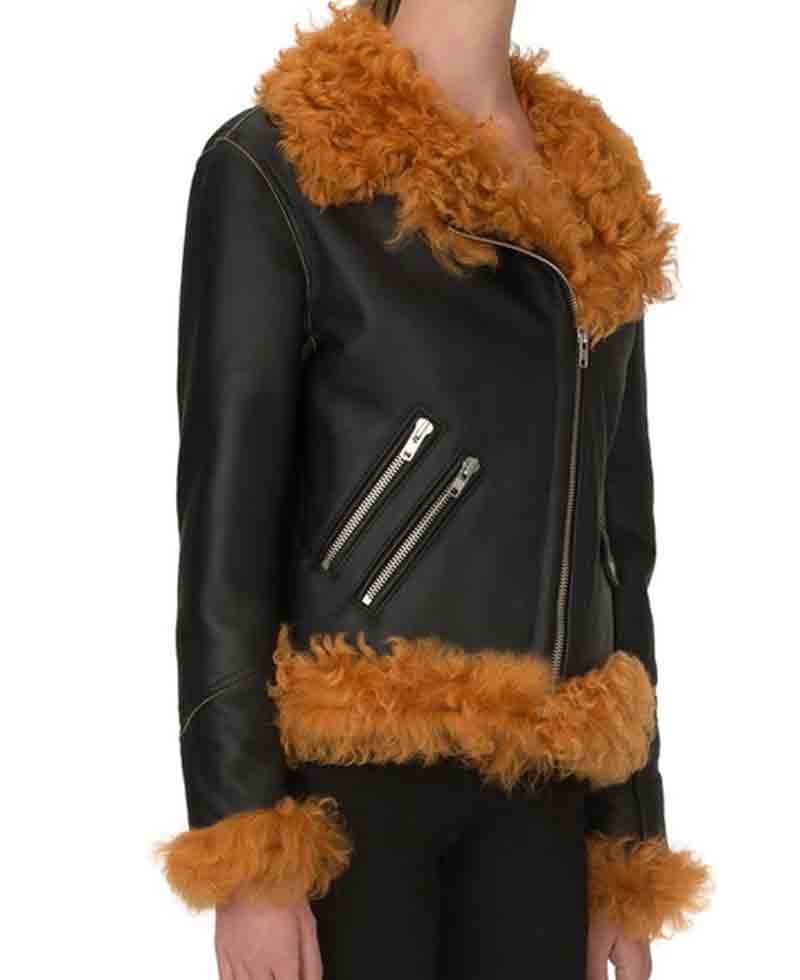 Women's Biker Asymmetrical Shearling Leather Jacket