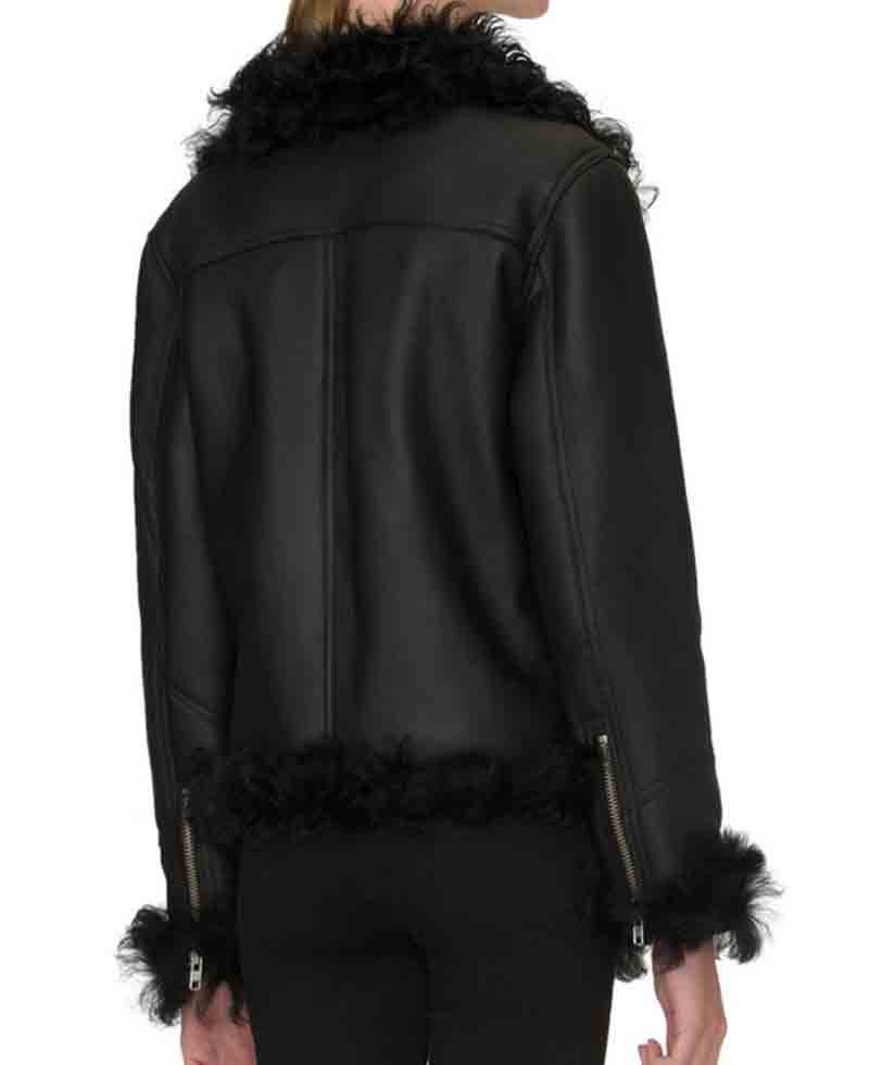 Women's Biker Asymmetrical Shearling Leather Jacket