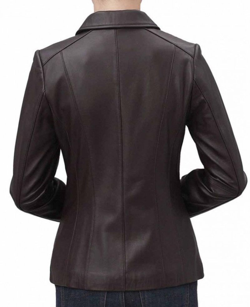 Women's Shirt Collar Casual Brown Leather Jacket