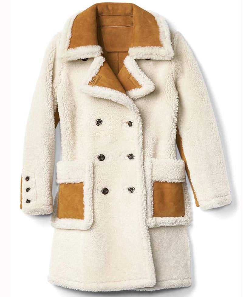 Women's Double Breasted Shearling White Coat