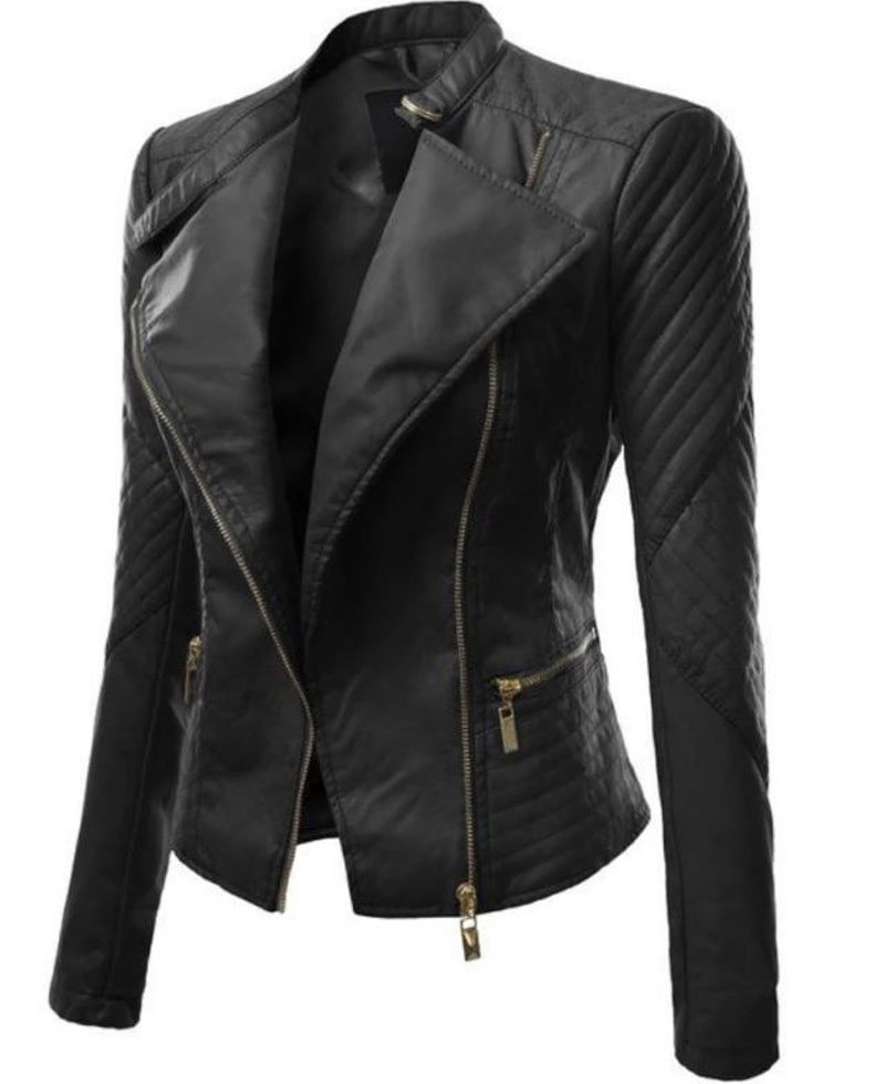 Women's FJ340 Asymmetrical Designer Motorcycle Black Leather Jacket