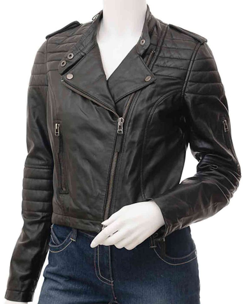 Women's Asymmetrical Zipper Padded Design Leather Jacket