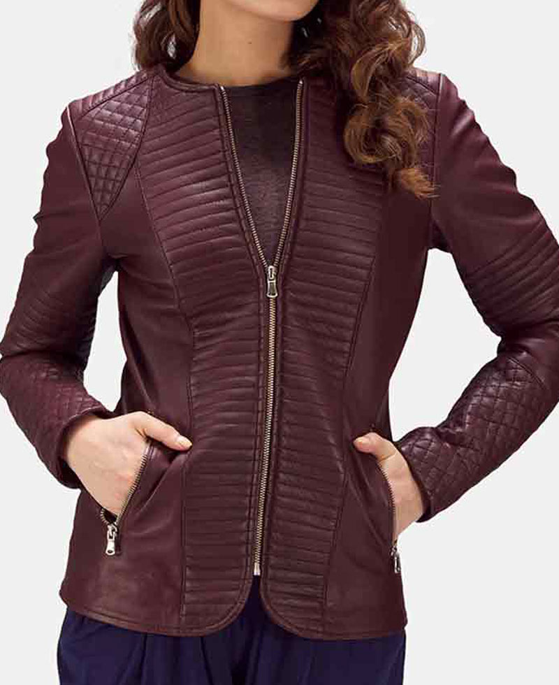 Women's Quilted Burgundy Leather Jacket