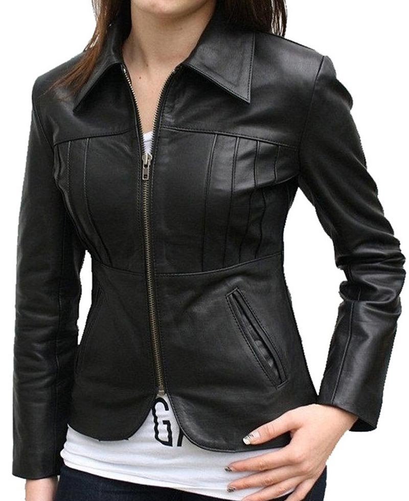 Women's Casual Slim Fit Style Black Leather Jacket