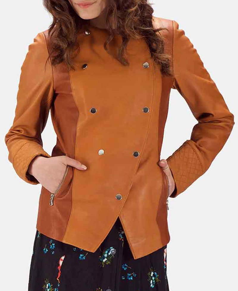 Women's Overlap Tan Leather Jacket